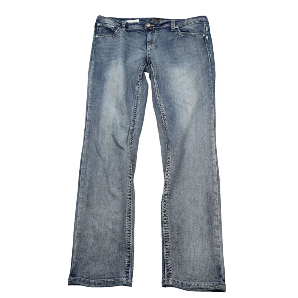 Shyanne Pants Womens 33 Blue Denim Mid Rise 5 Pocket Design Straight Leg Jeans